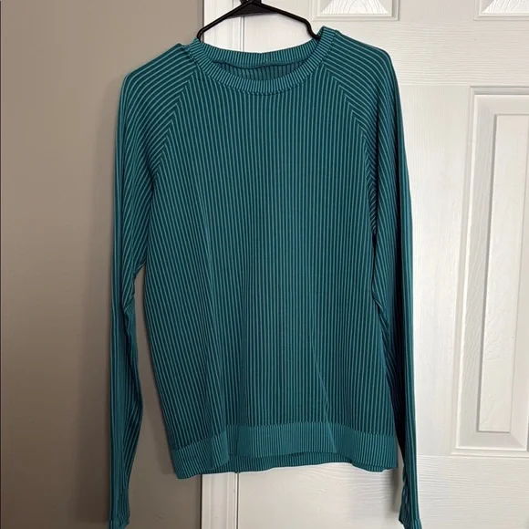 Lululemon Rest Less Pullover Colour Rib Green Jasper / Oceanic Sz 14! - Picture 4 of 9